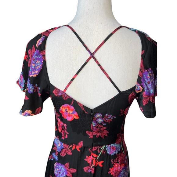 Reiss Leni black floral midi dress wedding guest cocktail party feminine fitted - Picture 10 of 14